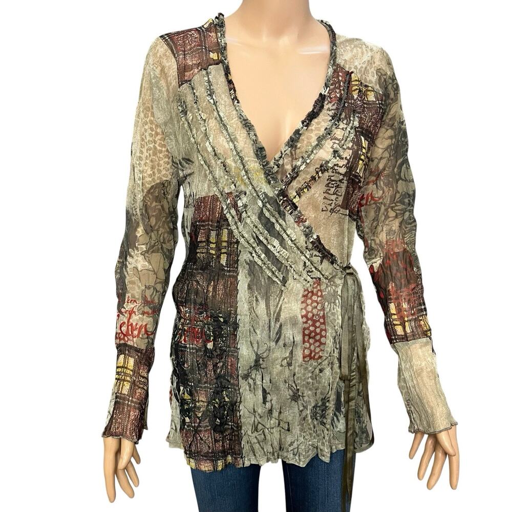 Y2K Marc Aurel Mesh Wrap Top 38 EU 6 US Mixed Print Whimsigoth Euro Fairy Artsy